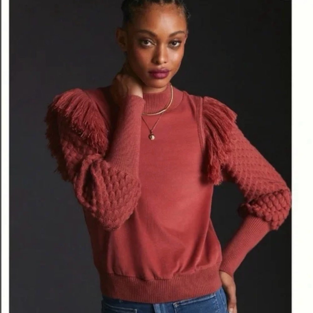 Dolan Terracotta Sweater with Textured Sleeves from Anthropologie